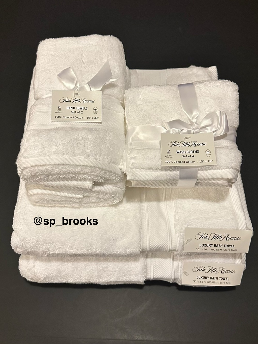 🎁8PC Saks Fifth Avenue Luxury Bath Towel Set -White Combed Cotton (700 GSM Bath)